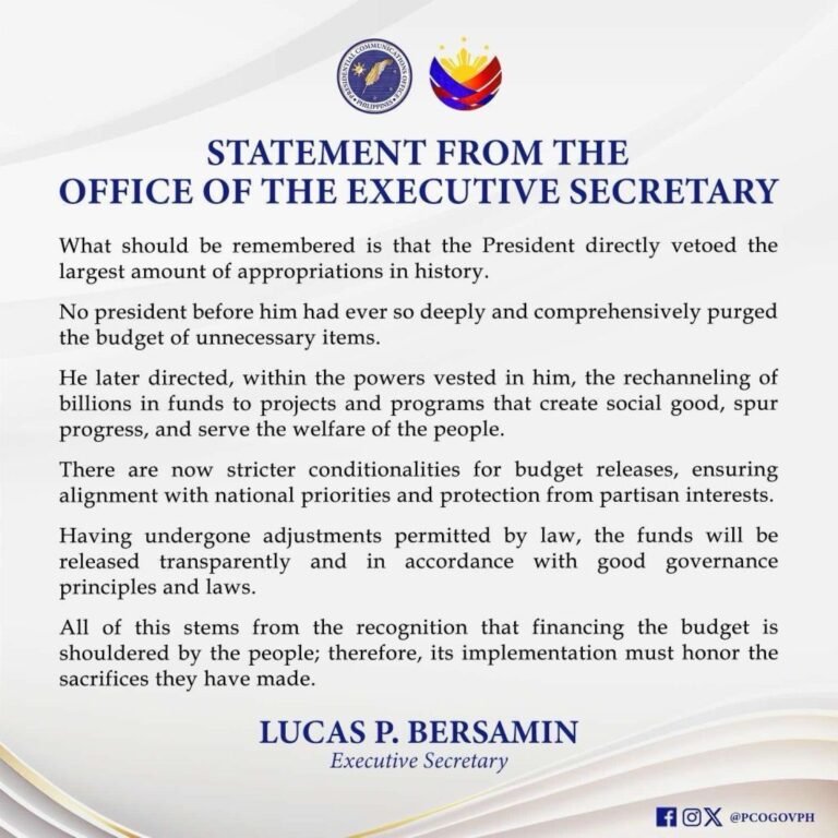 STATEMENT FROM THE OFFICE OF THE EXECUTIVE SECRETARY