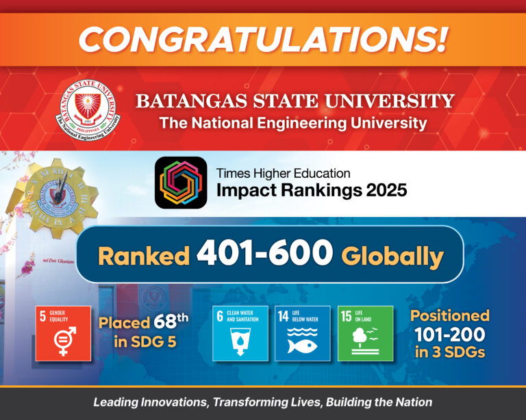  BatStateU The NEU climbs in 2025 Times Higher Education Impact Rankings, breaks into 401-600 band globally  